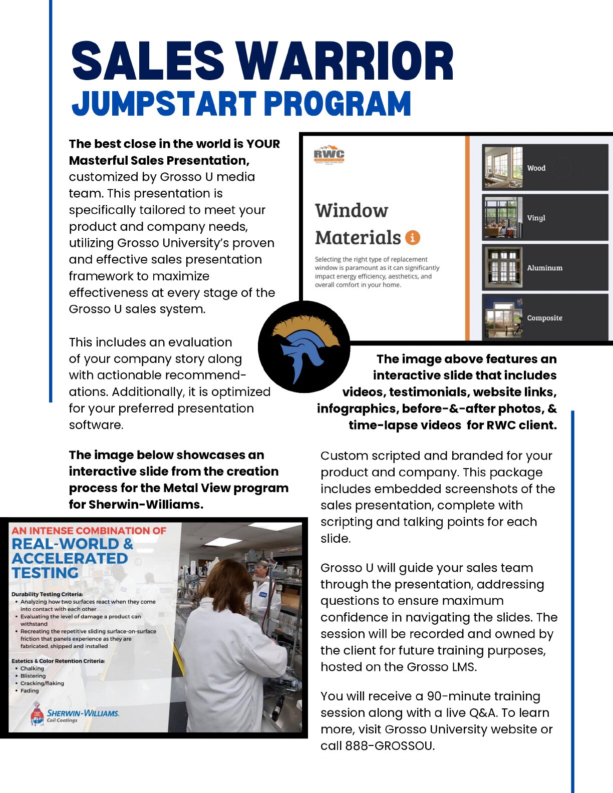 Page 8 of the Grosso University brochure: SALES WARRIOR.