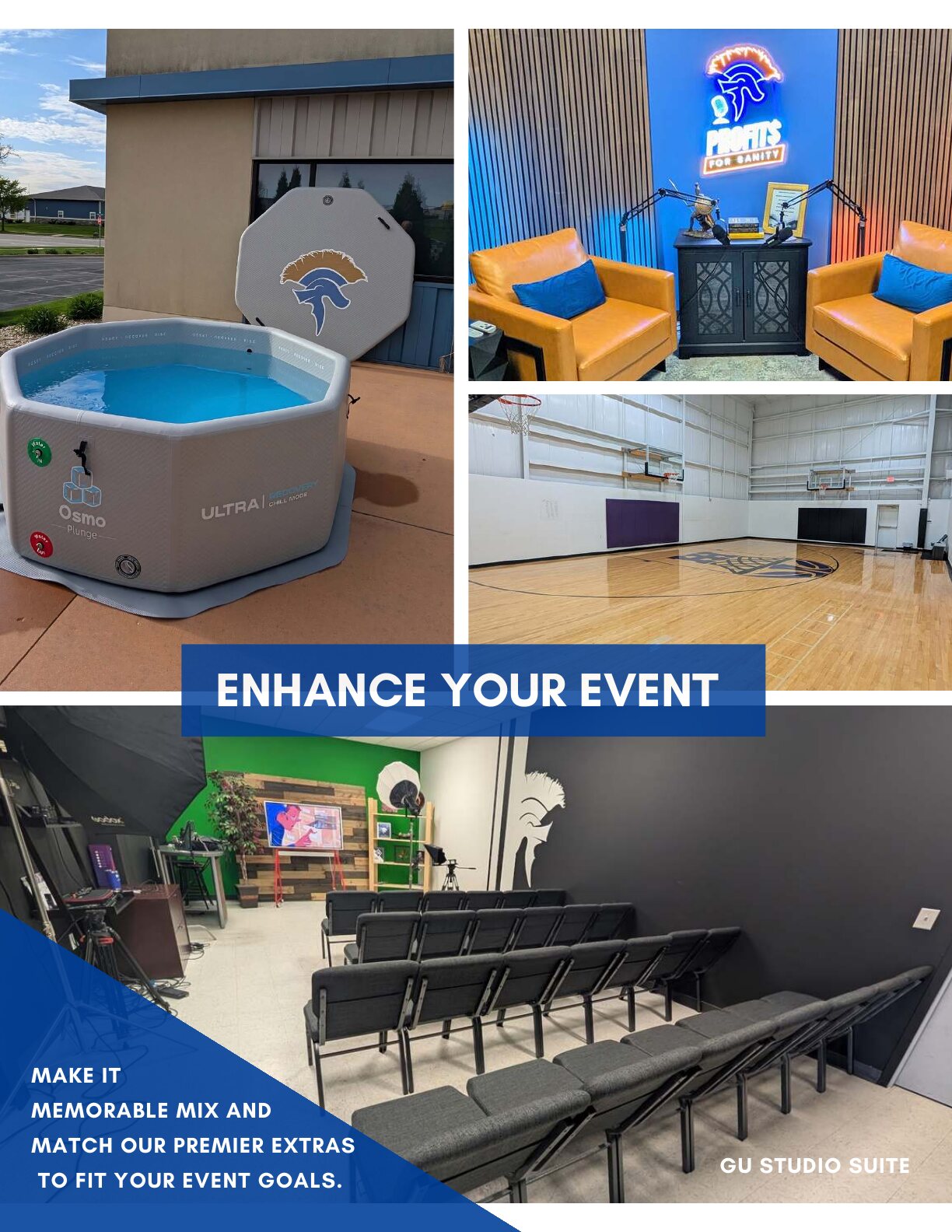 Enhance Your Event: photo of the GU Studio Suite with the headline mix and match our premier extras