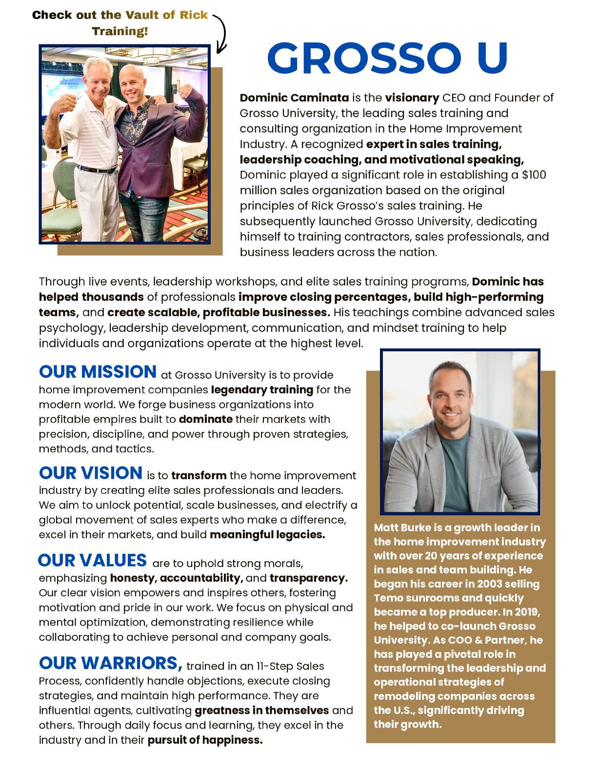Page 2 of the Grosso University brochure: OUR MISSION.