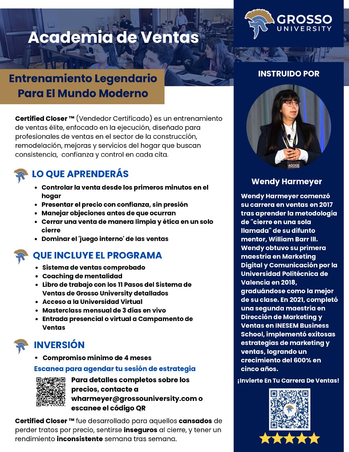 Page 15 of the Grosso University brochure: Academia de Ventas.