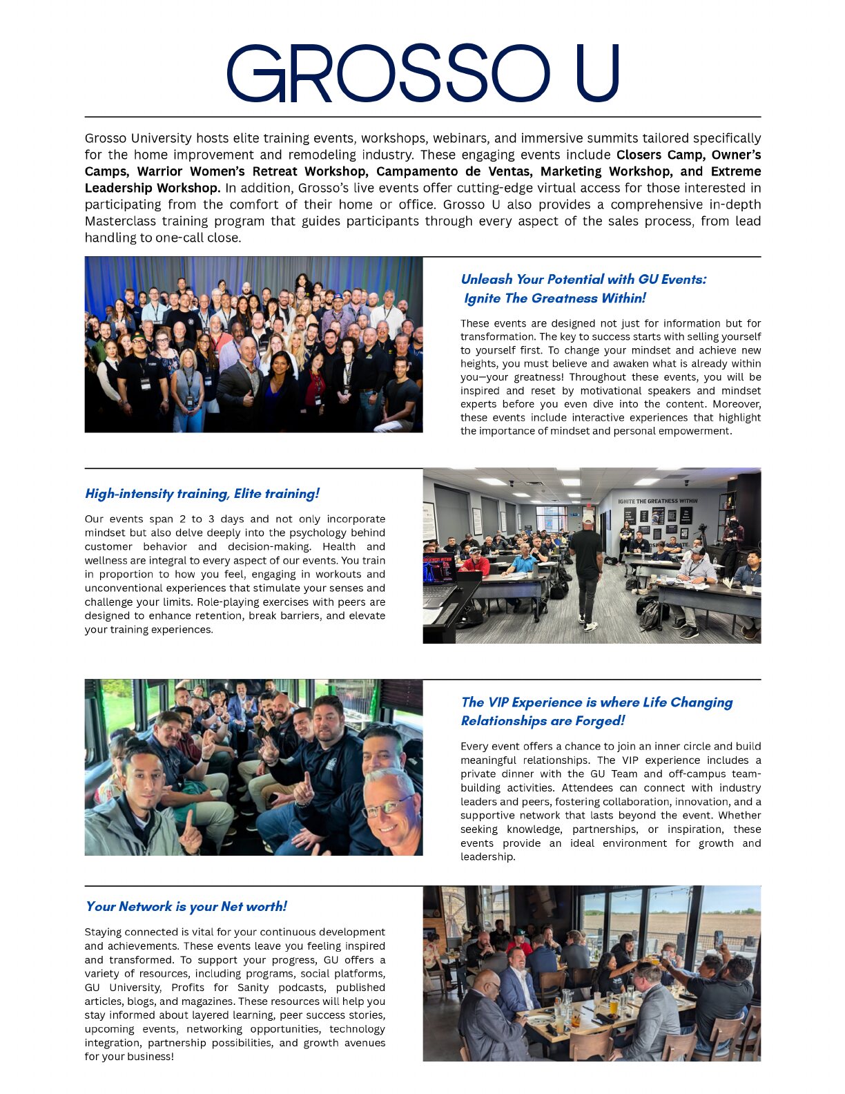Page 12 of the Grosso University brochure: Unleash Your Potential with GU Events: Ignite The Greatness Within!.