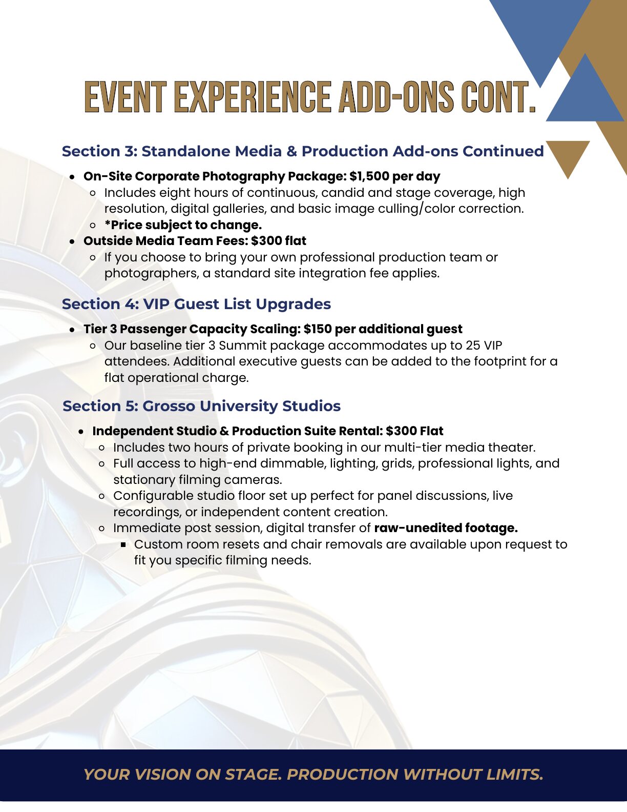 Event experience add-ons continued: photography, outside media, VIP guests and the studio suite