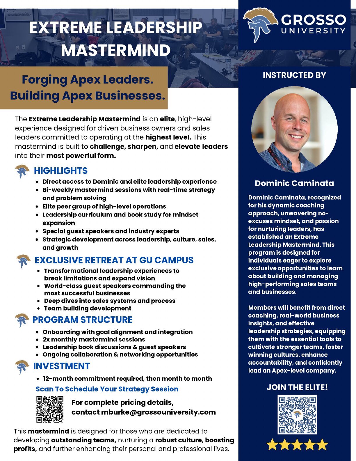 Page 7 of the Grosso University brochure: EXTREME LEADERSHIP MASTERMIND.