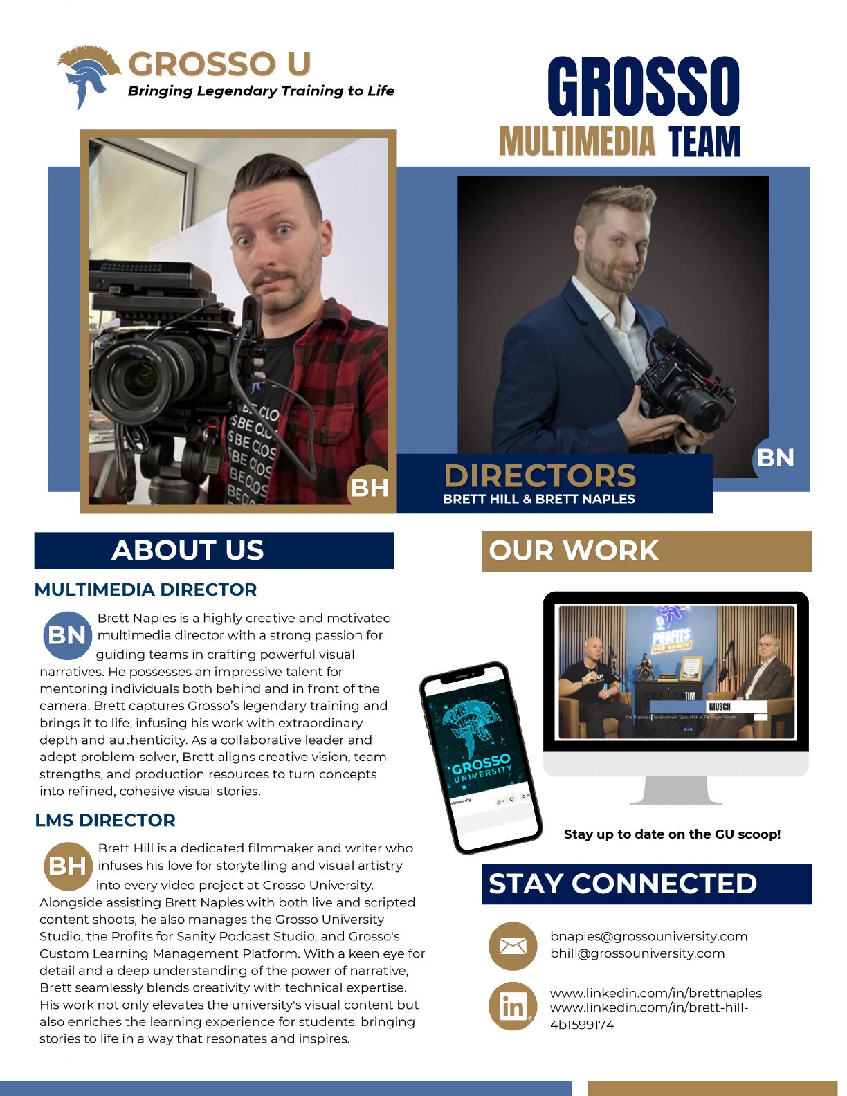 Page 18 of the Grosso University brochure: TEAM.