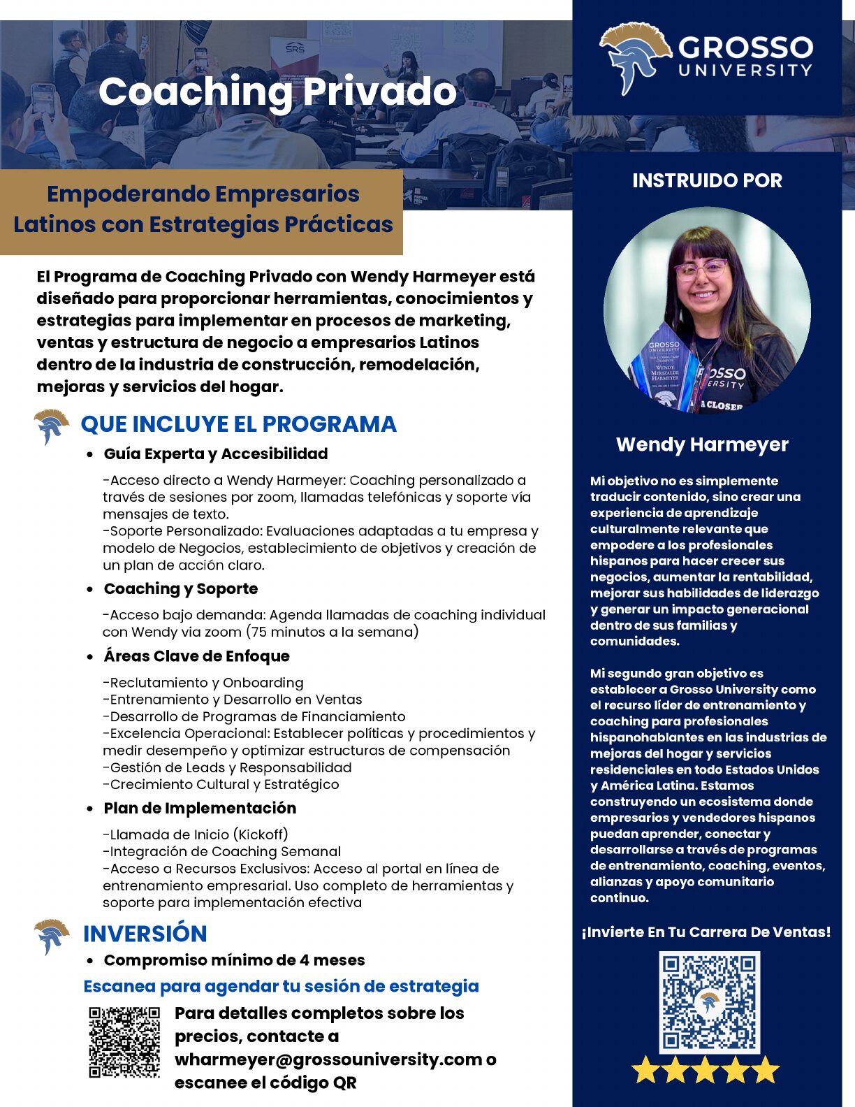 Page 17 of the Grosso University brochure: Coaching Privado.
