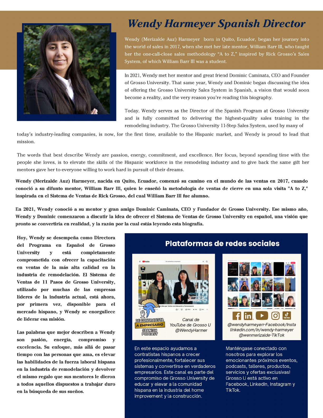 Page 14 of the Grosso University brochure: Wendy Harmeyer Spanish Director.