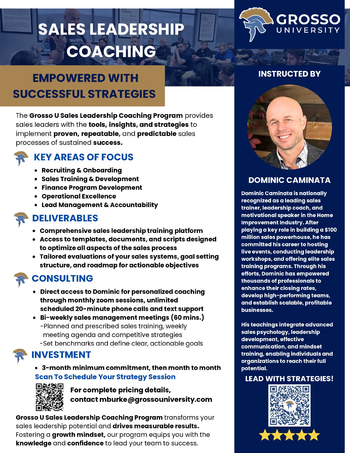 Page 5 of the Grosso University brochure: SALES LEADERSHIP COACHING.
